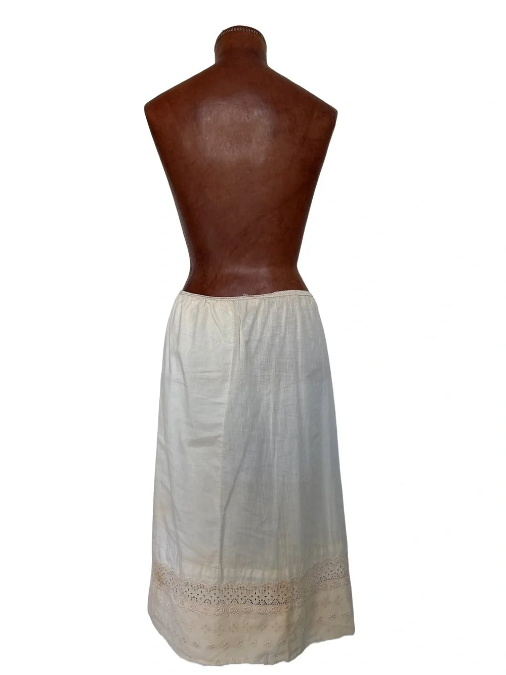 Vintage Cream Cotton Half Slip with Eyelet Embroidered Hem - Picture 2 of 9